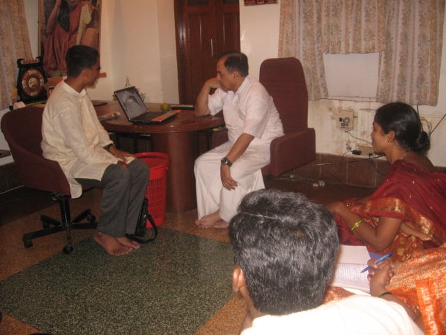 Subramanium Swamy of Janata Party seeing the Hindu Dharma Sabha Clipping